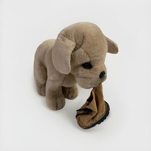 Vintage 1986 14” Applause Avanti Realistic Puppy Plush Sitting Dog Shoe In Mouth